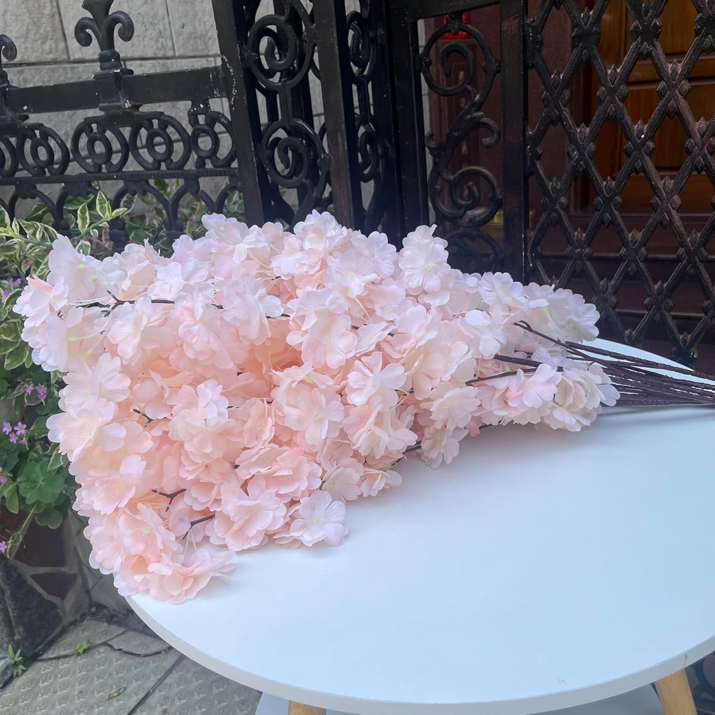 50 Pcs Artificial Cherry Blossom, Silk Cherry Blossom Branches, Realistic Fake Flowers for Weddings, Square Halls, Artificial Trees, Hotel Activities, Living Room Home Decoration (Peach Pink)