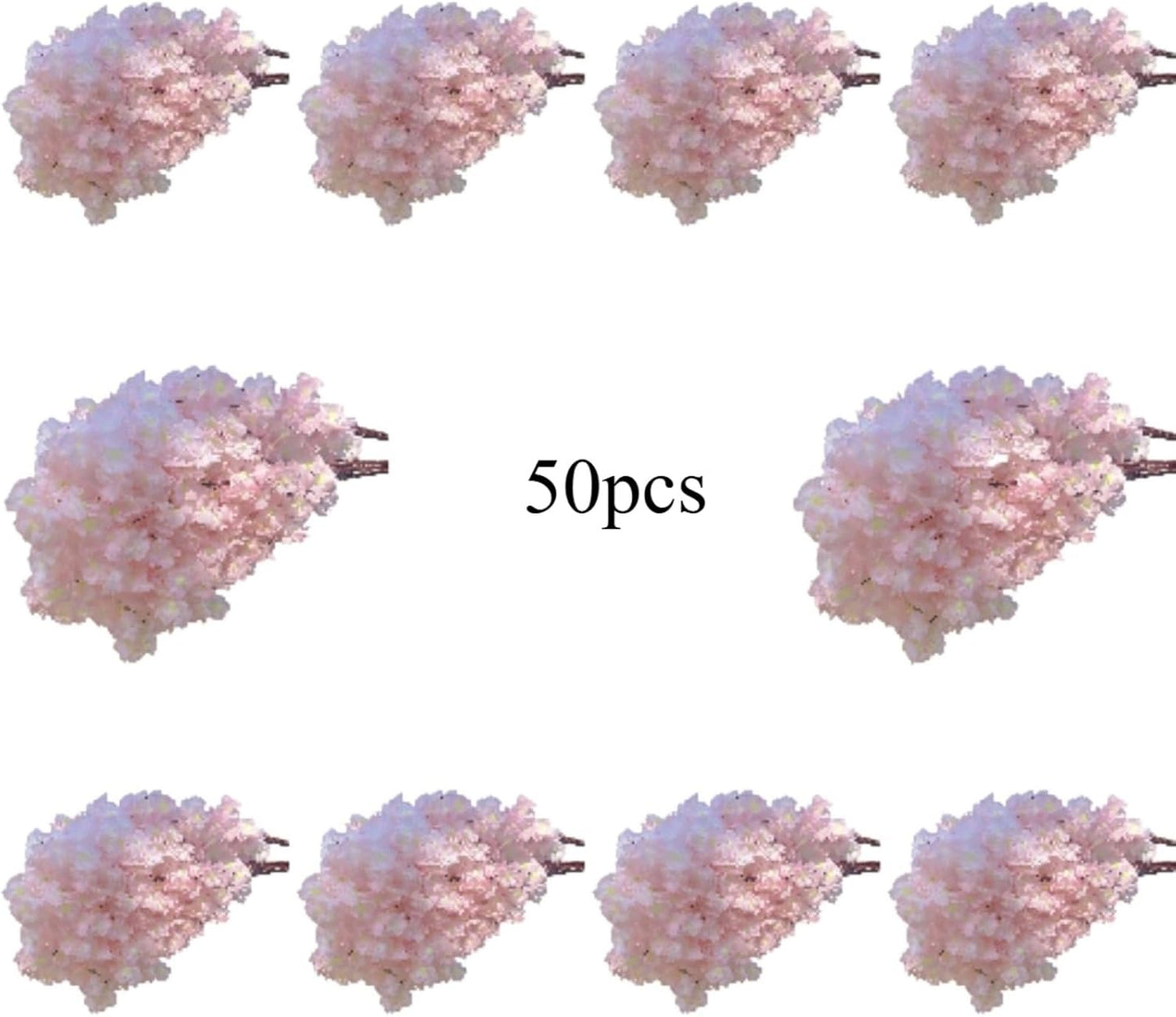 50 Pcs Artificial Cherry Blossom, Silk Cherry Blossom Branches, Realistic Fake Flowers for Weddings, Square Halls, Artificial Trees, Hotel Activities, Living Room Home Decoration (Peach Pink)