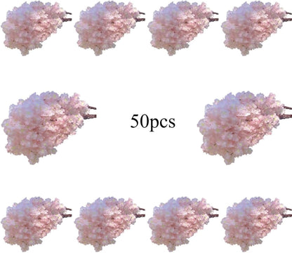 50 Pcs Artificial Cherry Blossom, Silk Cherry Blossom Branches, Realistic Fake Flowers for Weddings, Square Halls, Artificial Trees, Hotel Activities, Living Room Home Decoration (Peach Pink)