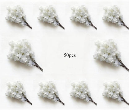 50 Pcs Artificial Cherry Blossom, Silk Cherry Blossom Branches, Realistic Fake Flowers for Weddings, Square Halls, Artificial Trees, Hotel Activities, Living Room Home Decoration (Peach Pink)