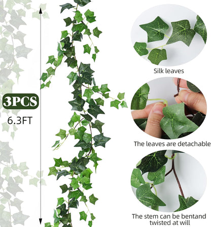 3Strand Fake Vines Artificial Ivy Garland Silk Greenery Plant 6.3Ft