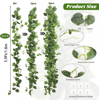 3Strand Fake Vines Artificial Ivy Garland Silk Greenery Plant 6.3Ft