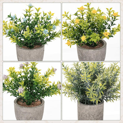 6 Pack Small Artificial Greenery Potted Plants Indoor Mini Fake Eucalyptus Rosemary Succulents in Pulp Rustic Farmhouse Table Centerpiece for Shelf Bathroom Bedroom Kitchen Office