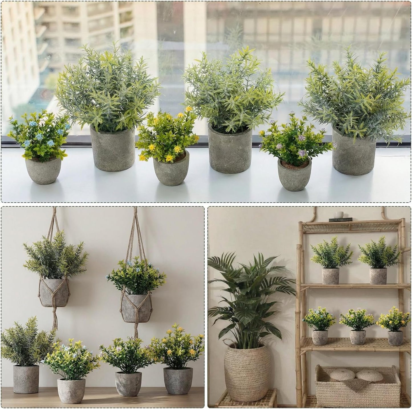 6 Pack Small Artificial Greenery Potted Plants Indoor Mini Fake Eucalyptus Rosemary Succulents in Pulp Rustic Farmhouse Table Centerpiece for Shelf Bathroom Bedroom Kitchen Office