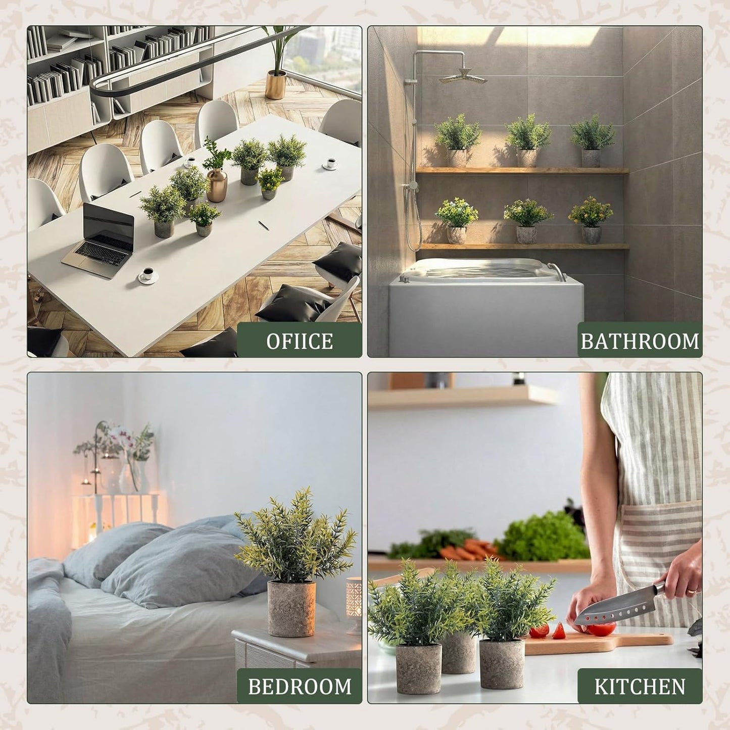 6 Pack Small Artificial Greenery Potted Plants Indoor Mini Fake Eucalyptus Rosemary Succulents in Pulp Rustic Farmhouse Table Centerpiece for Shelf Bathroom Bedroom Kitchen Office