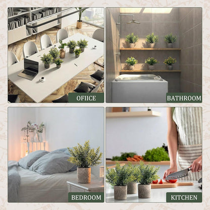 6 Pack Small Artificial Greenery Potted Plants Indoor Mini Fake Eucalyptus Rosemary Succulents in Pulp Rustic Farmhouse Table Centerpiece for Shelf Bathroom Bedroom Kitchen Office