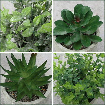 6 Pack Small Artificial Greenery Potted Plants Indoor Mini Fake Eucalyptus Rosemary Succulents in Pulp Rustic Farmhouse Table Centerpiece for Shelf Bathroom Bedroom Kitchen Office