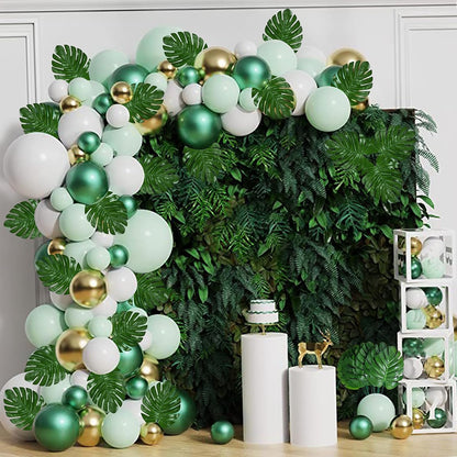 100Pcs Artificial Monstera Leaves Fake Tropical Faux Palm Leaves with Stem for Jungle Hawaiian Dinosaur Luau Party Table Decoration Wedding Birthday Theme Party, Leaf Size: 7''x 5''