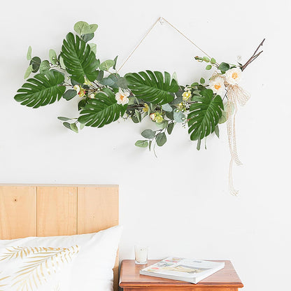 100Pcs Artificial Monstera Leaves Fake Tropical Faux Palm Leaves with Stem for Jungle Hawaiian Dinosaur Luau Party Table Decoration Wedding Birthday Theme Party, Leaf Size: 7''x 5''