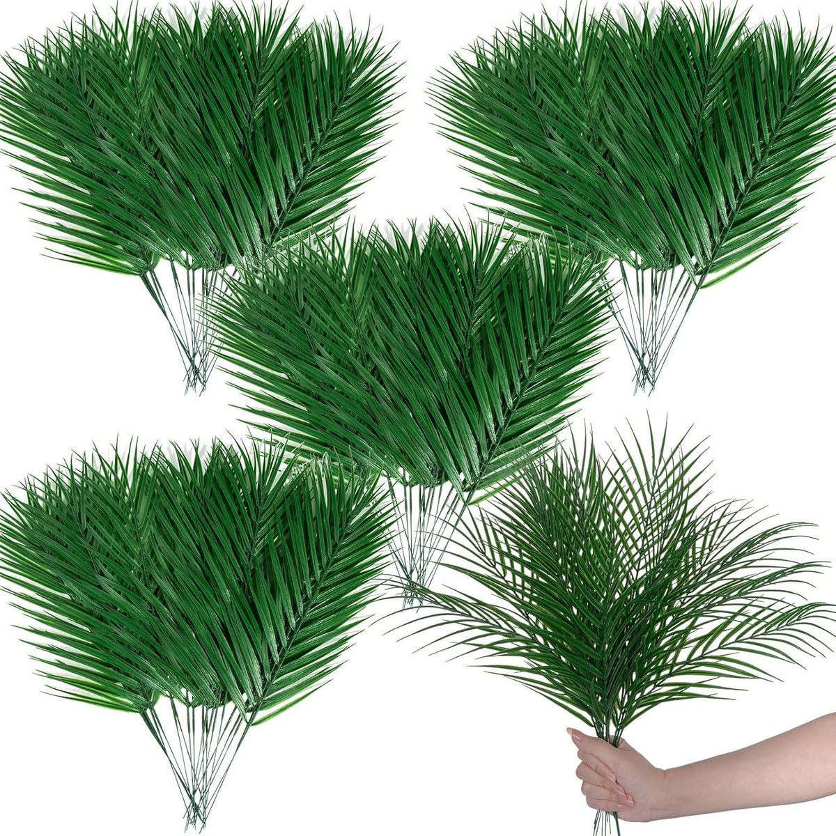 100Pcs Artificial Monstera Leaves Fake Tropical Faux Palm Leaves with Stem for Jungle Hawaiian Dinosaur Luau Party Table Decoration Wedding Birthday Theme Party, Leaf Size: 7''x 5''