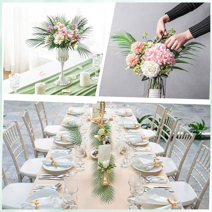 100Pcs Artificial Monstera Leaves Fake Tropical Faux Palm Leaves with Stem for Jungle Hawaiian Dinosaur Luau Party Table Decoration Wedding Birthday Theme Party, Leaf Size: 7''x 5''