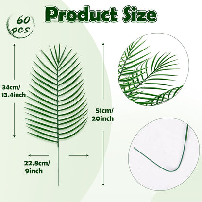100Pcs Artificial Monstera Leaves Fake Tropical Faux Palm Leaves with Stem for Jungle Hawaiian Dinosaur Luau Party Table Decoration Wedding Birthday Theme Party, Leaf Size: 7''x 5''