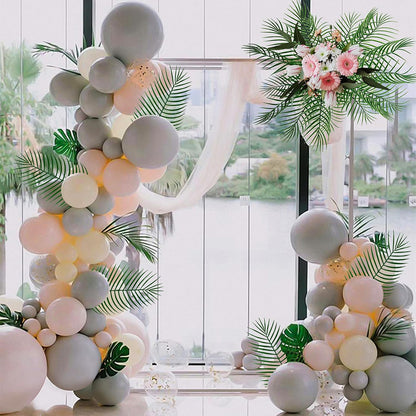 100Pcs Artificial Monstera Leaves Fake Tropical Faux Palm Leaves with Stem for Jungle Hawaiian Dinosaur Luau Party Table Decoration Wedding Birthday Theme Party, Leaf Size: 7''x 5''