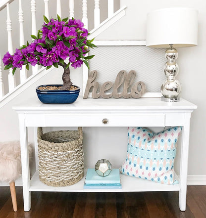 Artificial Bougainvillea Bonsai Tree 18.5" Silk Bougainvillea Plant with Blue Pot Fake Bougainvillea Floral Tree for Home Office Room Desk Shelf Zen Décor(Purple)