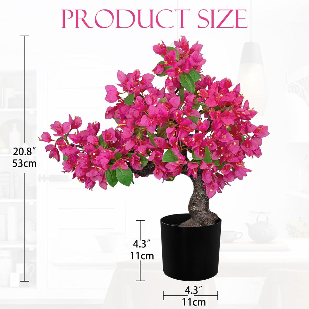 Artificial Bougainvillea Bonsai Tree 18.5" Silk Bougainvillea Plant with Blue Pot Fake Bougainvillea Floral Tree for Home Office Room Desk Shelf Zen Décor(Purple)