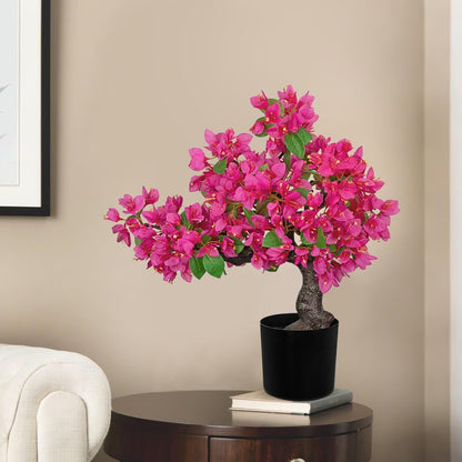 Artificial Bougainvillea Bonsai Tree 18.5" Silk Bougainvillea Plant with Blue Pot Fake Bougainvillea Floral Tree for Home Office Room Desk Shelf Zen Décor(Purple)