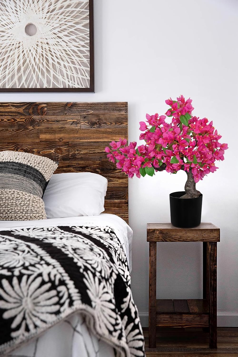 Artificial Bougainvillea Bonsai Tree 18.5" Silk Bougainvillea Plant with Blue Pot Fake Bougainvillea Floral Tree for Home Office Room Desk Shelf Zen Décor(Purple)