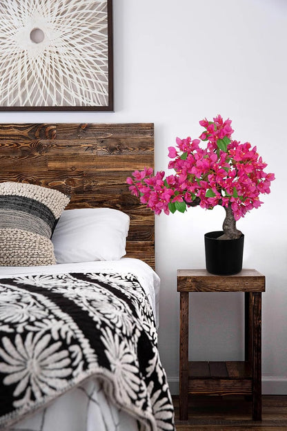 Artificial Bougainvillea Bonsai Tree 18.5" Silk Bougainvillea Plant with Blue Pot Fake Bougainvillea Floral Tree for Home Office Room Desk Shelf Zen Décor(Purple)