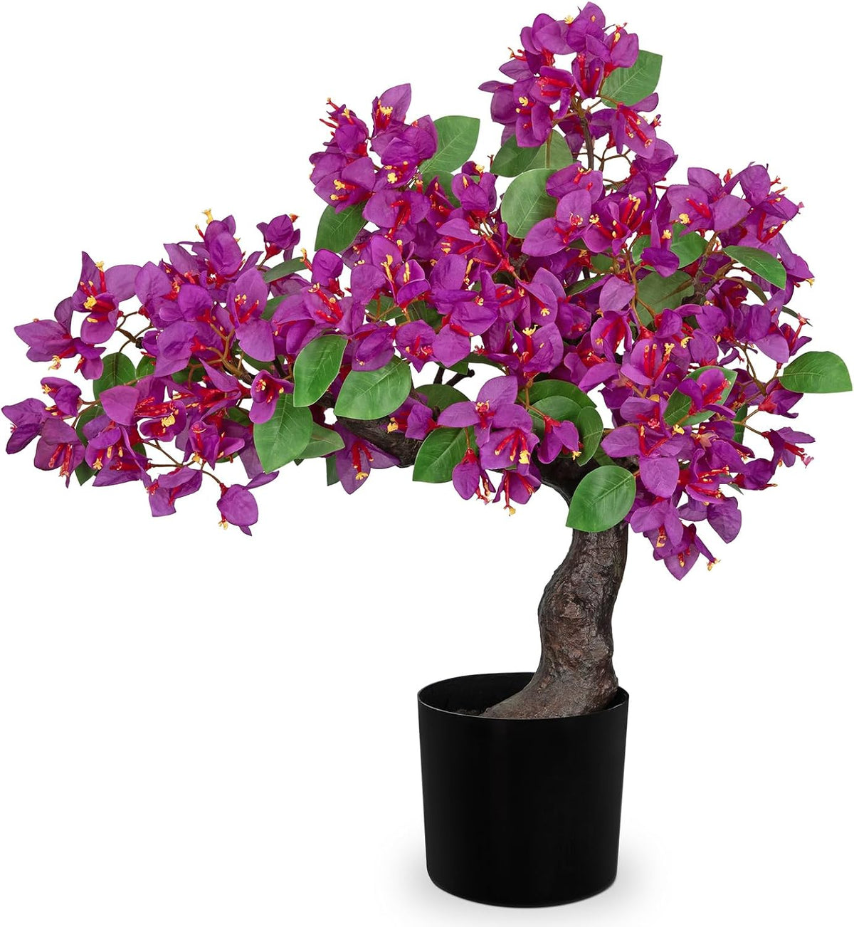 Artificial Bougainvillea Bonsai Tree 18.5" Silk Bougainvillea Plant with Blue Pot Fake Bougainvillea Floral Tree for Home Office Room Desk Shelf Zen Décor(Purple)