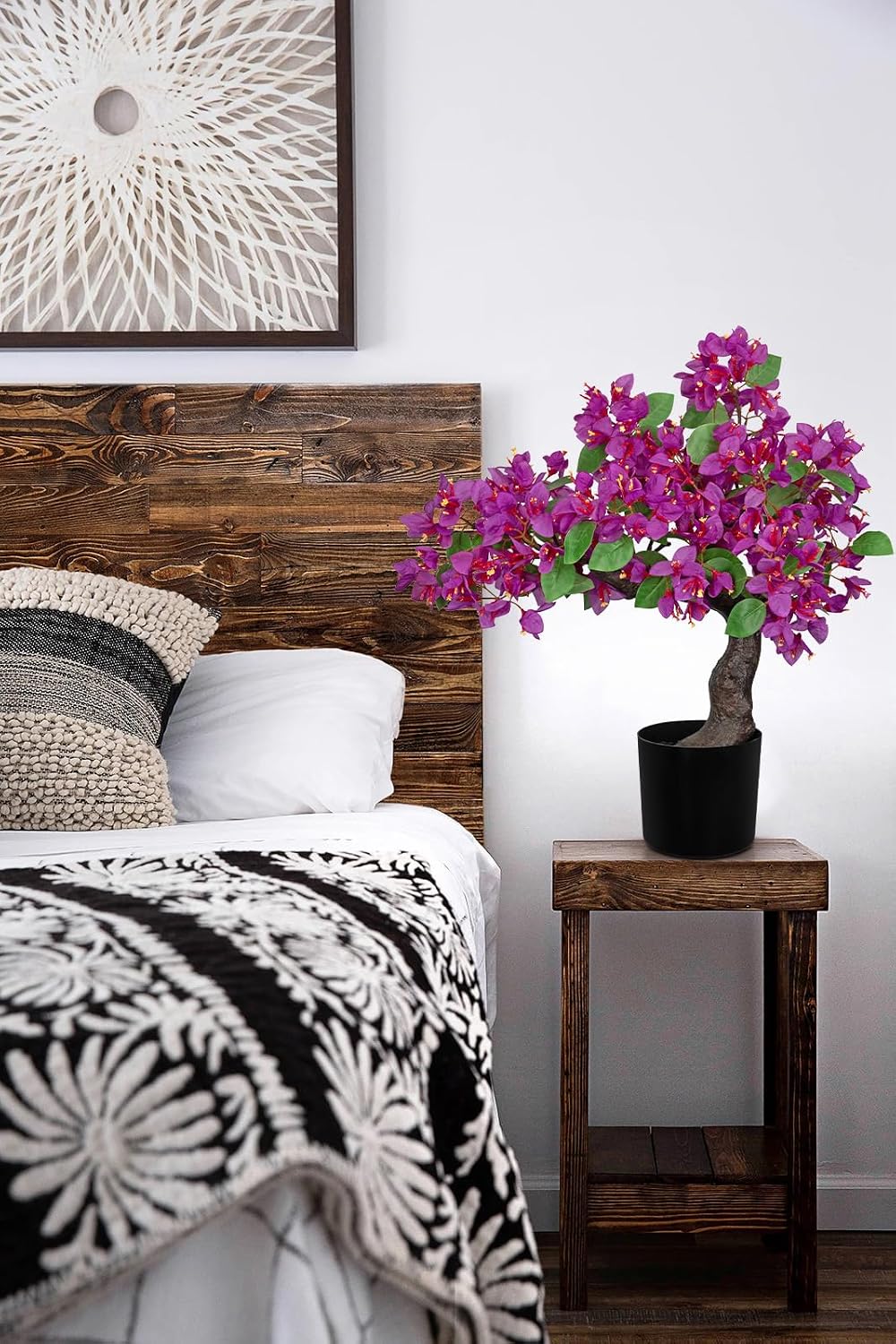 Artificial Bougainvillea Bonsai Tree 18.5" Silk Bougainvillea Plant with Blue Pot Fake Bougainvillea Floral Tree for Home Office Room Desk Shelf Zen Décor(Purple)