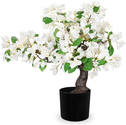 Artificial Bougainvillea Bonsai Tree 18.5" Silk Bougainvillea Plant with Blue Pot Fake Bougainvillea Floral Tree for Home Office Room Desk Shelf Zen Décor(Purple)