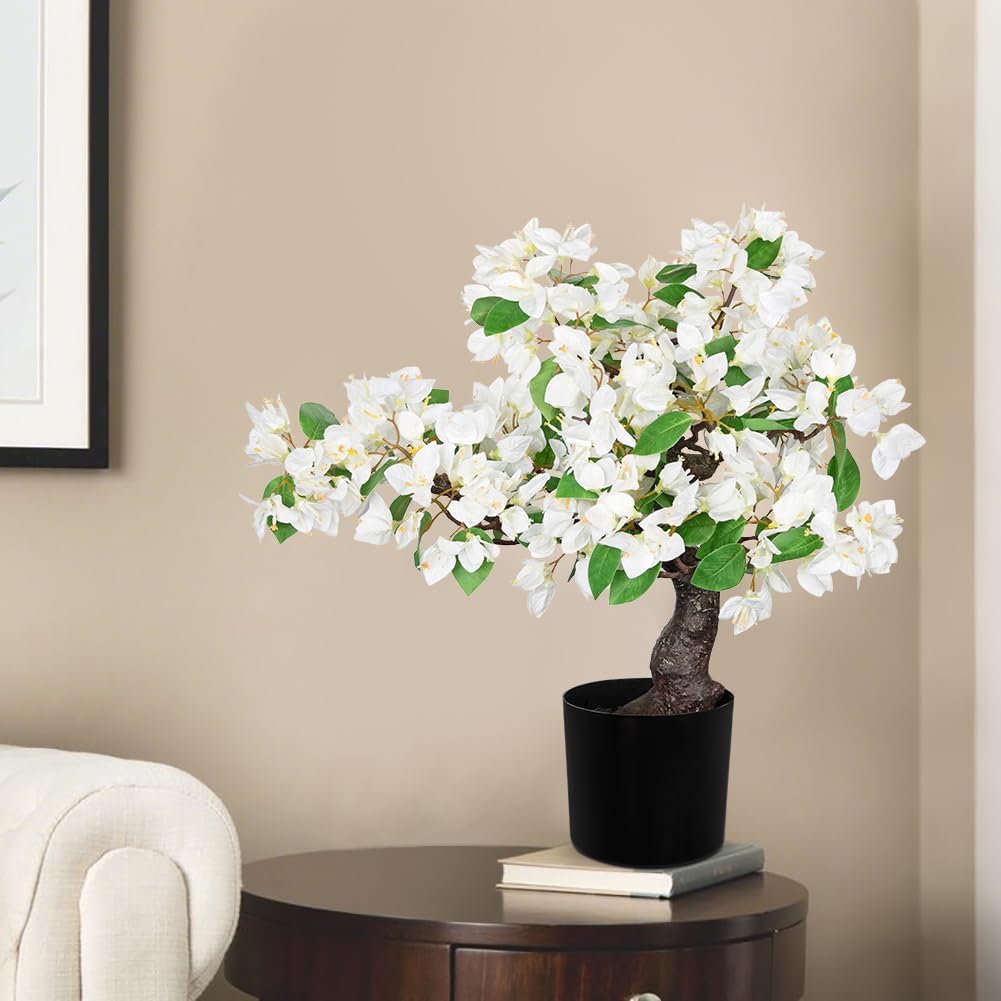 Artificial Bougainvillea Bonsai Tree 18.5" Silk Bougainvillea Plant with Blue Pot Fake Bougainvillea Floral Tree for Home Office Room Desk Shelf Zen Décor(Purple)