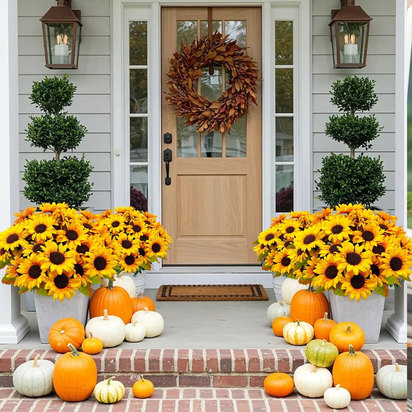 6 Bundles 30 Heads Sunflowers Artificial Flowers Fake Mums Faux Fall Flowers for Outdoors UV Resistant Silk Sunflower for Vase Autumn Wedding Porch Garden Indoor Outside Decor (Yellow)