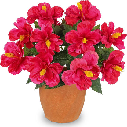 Artificial Hibiscus Plant in Pot, 14.5" Faux Peach Hibiscus Flowers