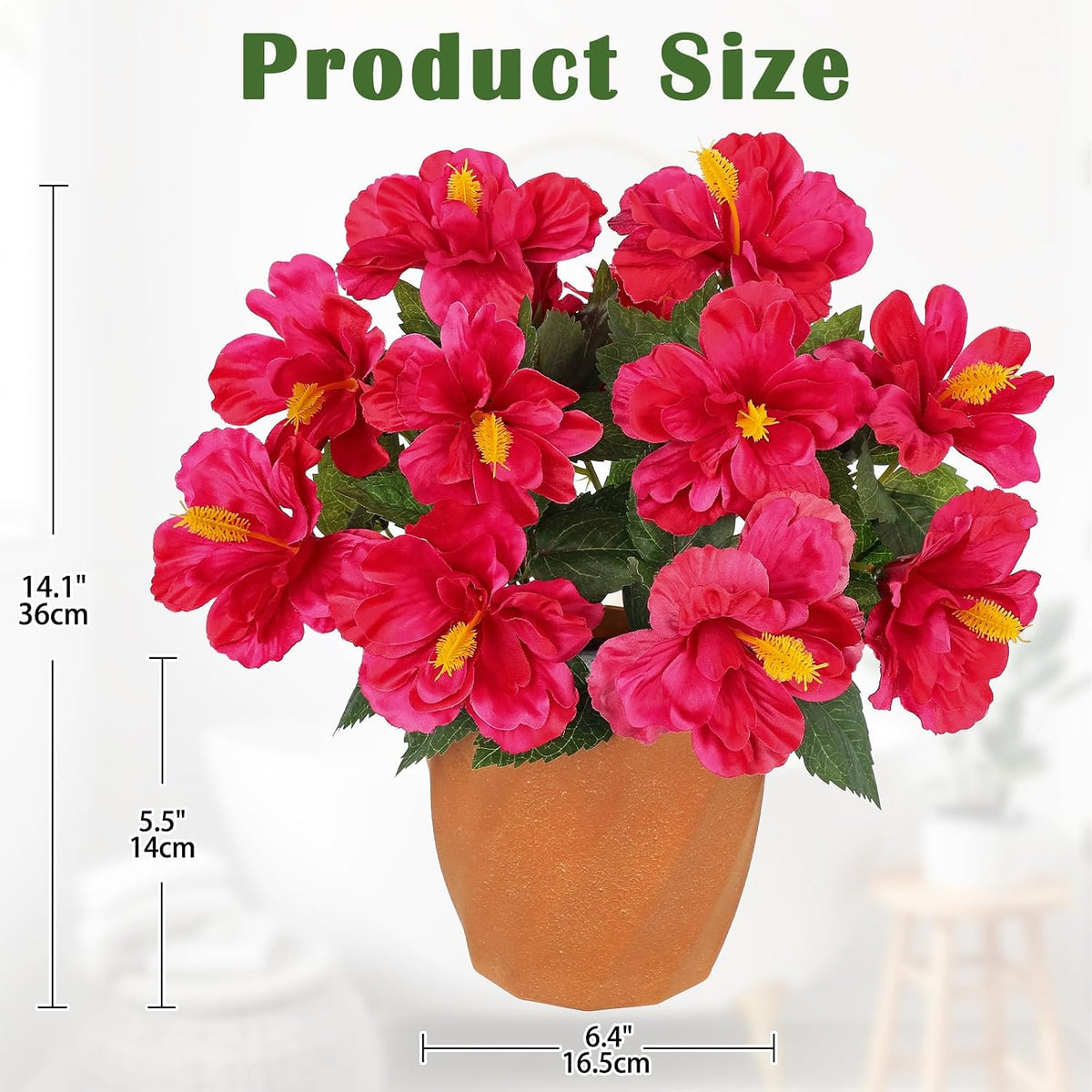 Artificial Hibiscus Plant in Pot, 14.5" Faux Peach Hibiscus Flowers