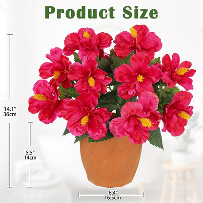 Artificial Hibiscus Plant in Pot, 14.5" Faux Peach Hibiscus Flowers
