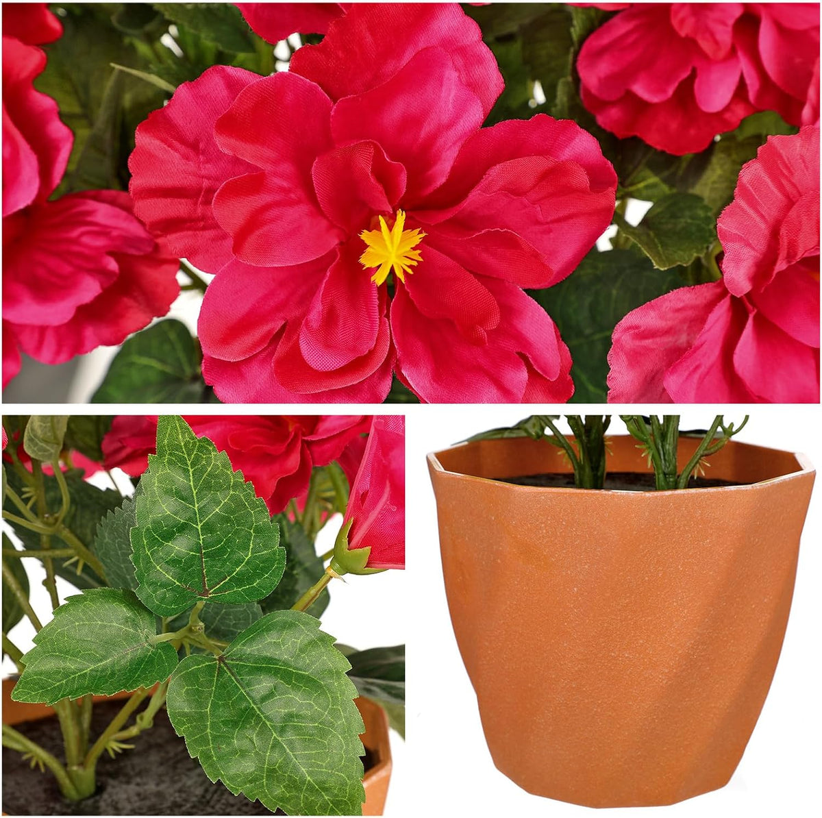 Artificial Hibiscus Plant in Pot, 14.5" Faux Peach Hibiscus Flowers