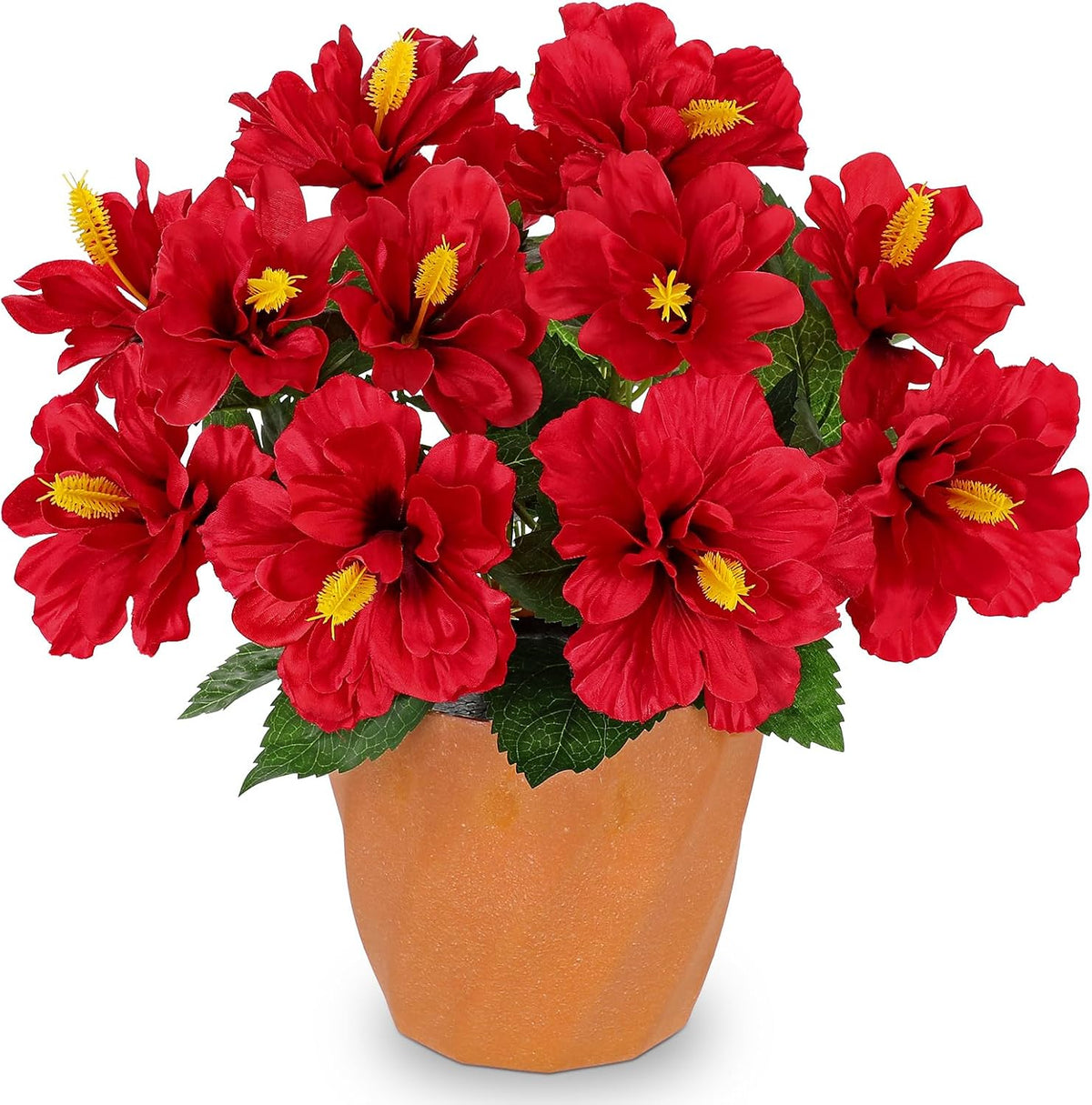 Artificial Hibiscus Plant in Pot, 14.5" Faux Peach Hibiscus Flowers