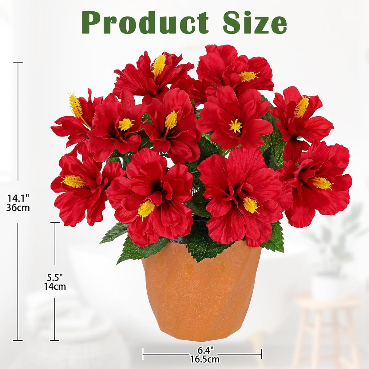Artificial Hibiscus Plant in Pot, 14.5" Faux Peach Hibiscus Flowers
