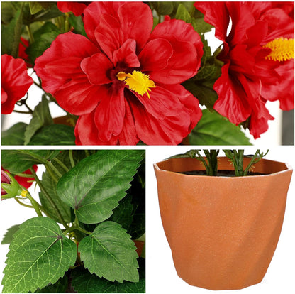 Artificial Hibiscus Plant in Pot, 14.5" Faux Peach Hibiscus Flowers