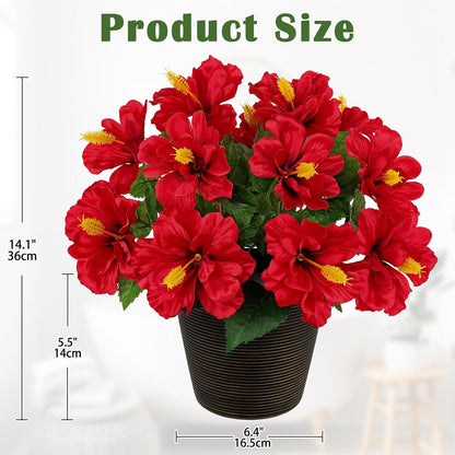 Artificial Hibiscus Plant in Pot, 14.5" Faux Peach Hibiscus Flowers