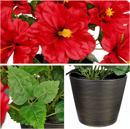 Artificial Hibiscus Plant in Pot, 14.5" Faux Peach Hibiscus Flowers