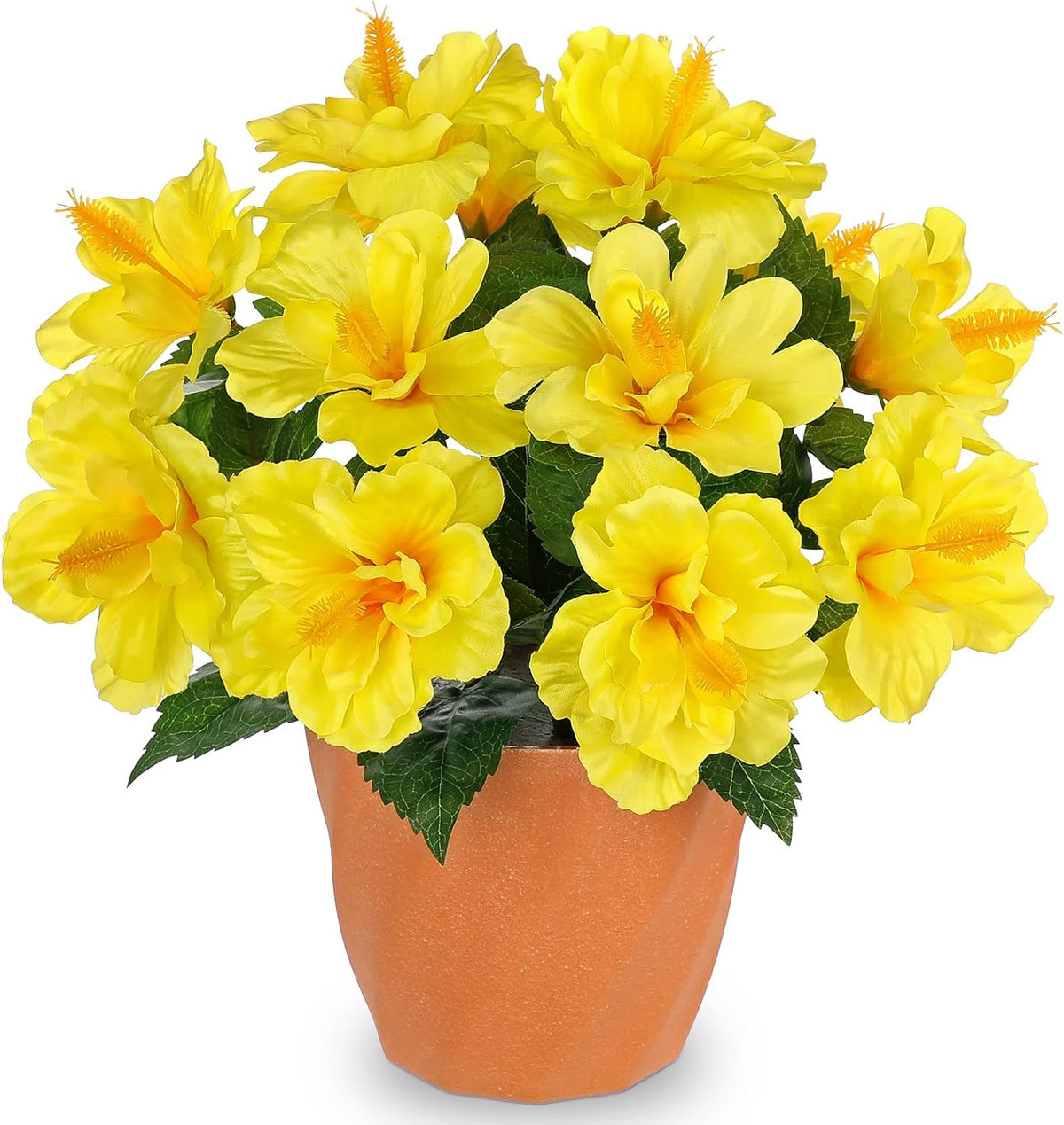 Artificial Hibiscus Plant in Pot, 14.5" Faux Peach Hibiscus Flowers