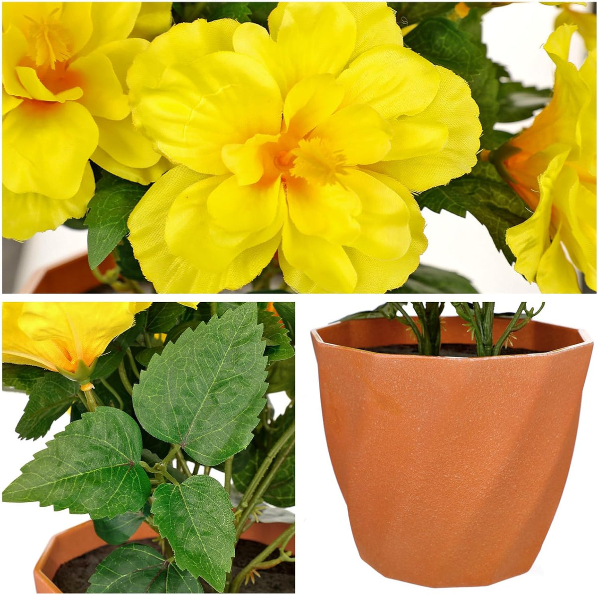 Artificial Hibiscus Plant in Pot, 14.5" Faux Peach Hibiscus Flowers