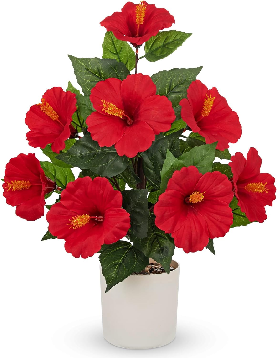 Artificial Hibiscus Plant in Pot, 14.5" Faux Peach Hibiscus Flowers