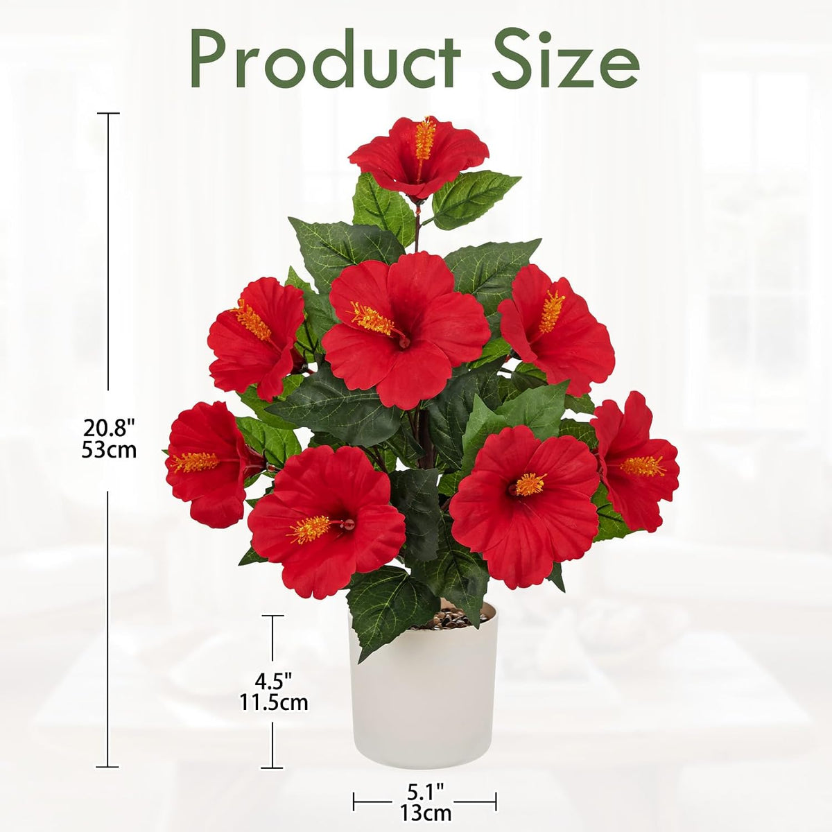 Artificial Hibiscus Plant in Pot, 14.5" Faux Peach Hibiscus Flowers