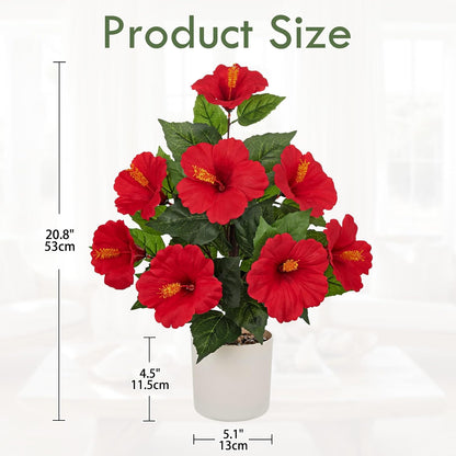 Artificial Hibiscus Plant in Pot, 14.5" Faux Peach Hibiscus Flowers