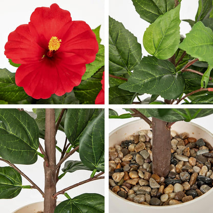 Artificial Hibiscus Plant in Pot, 14.5" Faux Peach Hibiscus Flowers