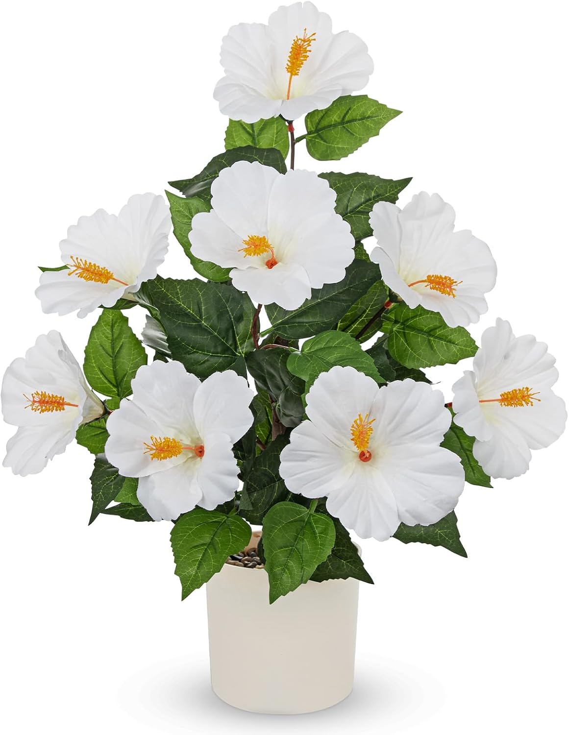 Artificial Hibiscus Plant in Pot, 14.5" Faux Peach Hibiscus Flowers