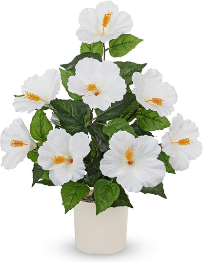 Artificial Hibiscus Plant in Pot, 14.5" Faux Peach Hibiscus Flowers