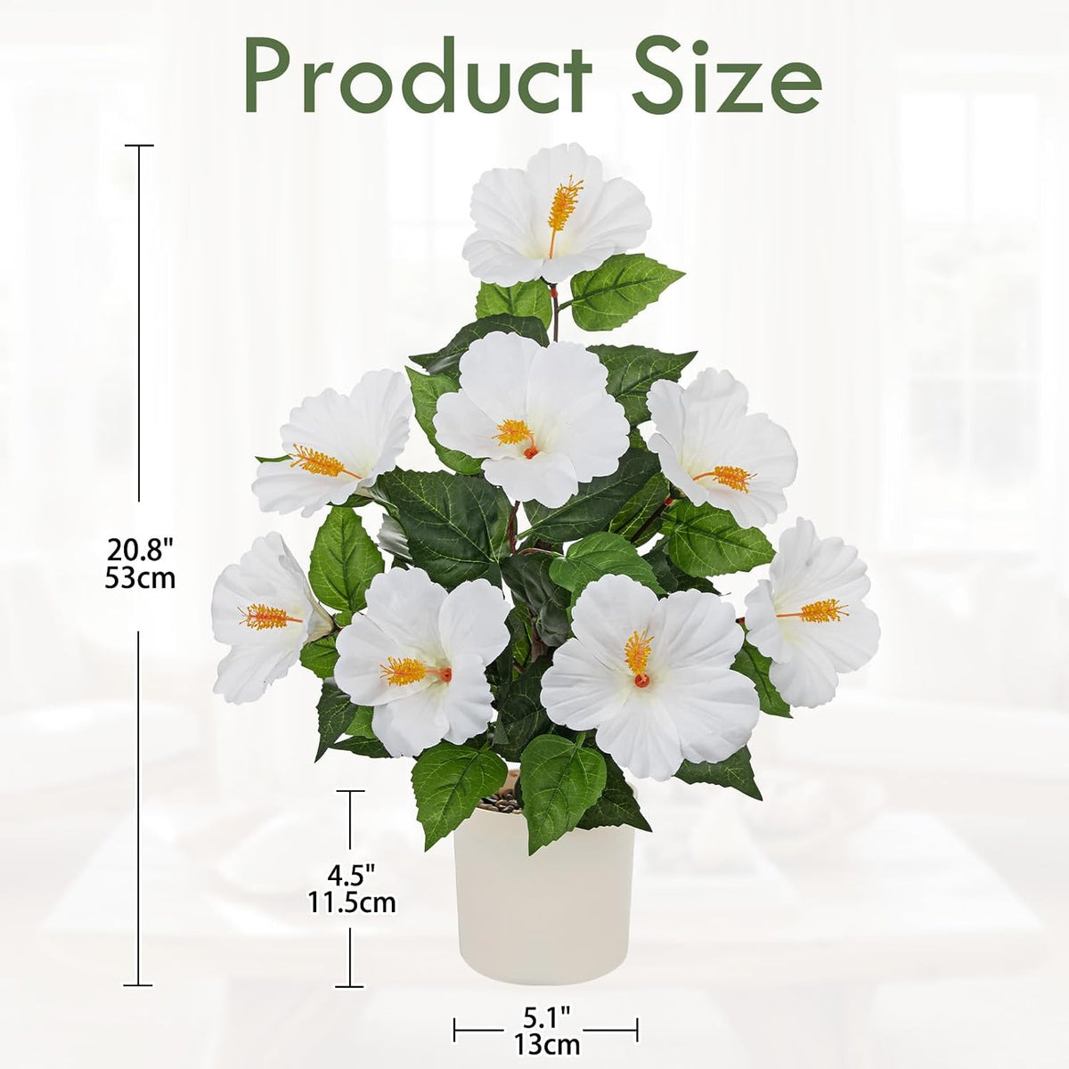 Artificial Hibiscus Plant in Pot, 14.5" Faux Peach Hibiscus Flowers