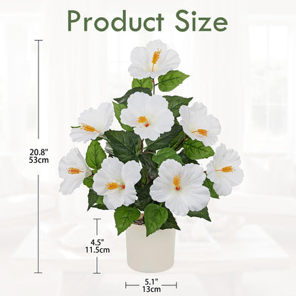 Artificial Hibiscus Plant in Pot, 14.5" Faux Peach Hibiscus Flowers