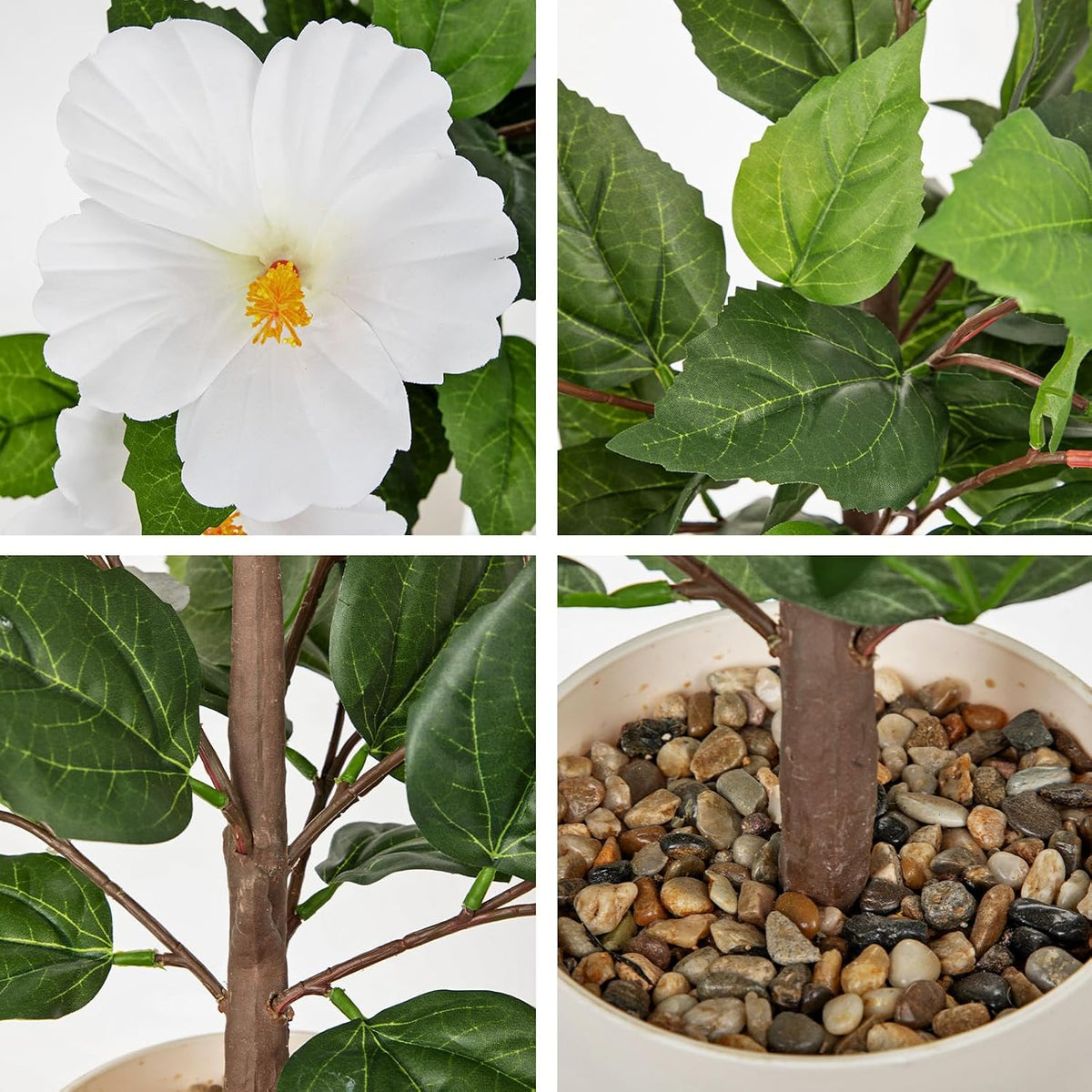 Artificial Hibiscus Plant in Pot, 14.5" Faux Peach Hibiscus Flowers