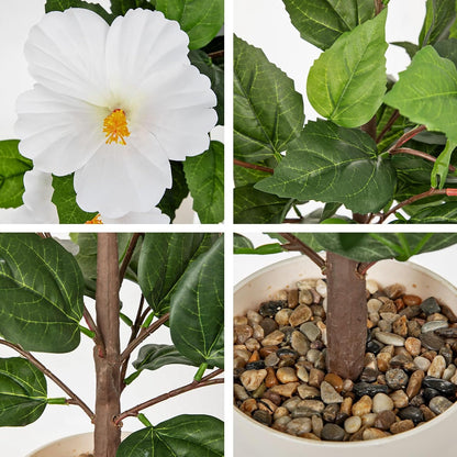 Artificial Hibiscus Plant in Pot, 14.5" Faux Peach Hibiscus Flowers