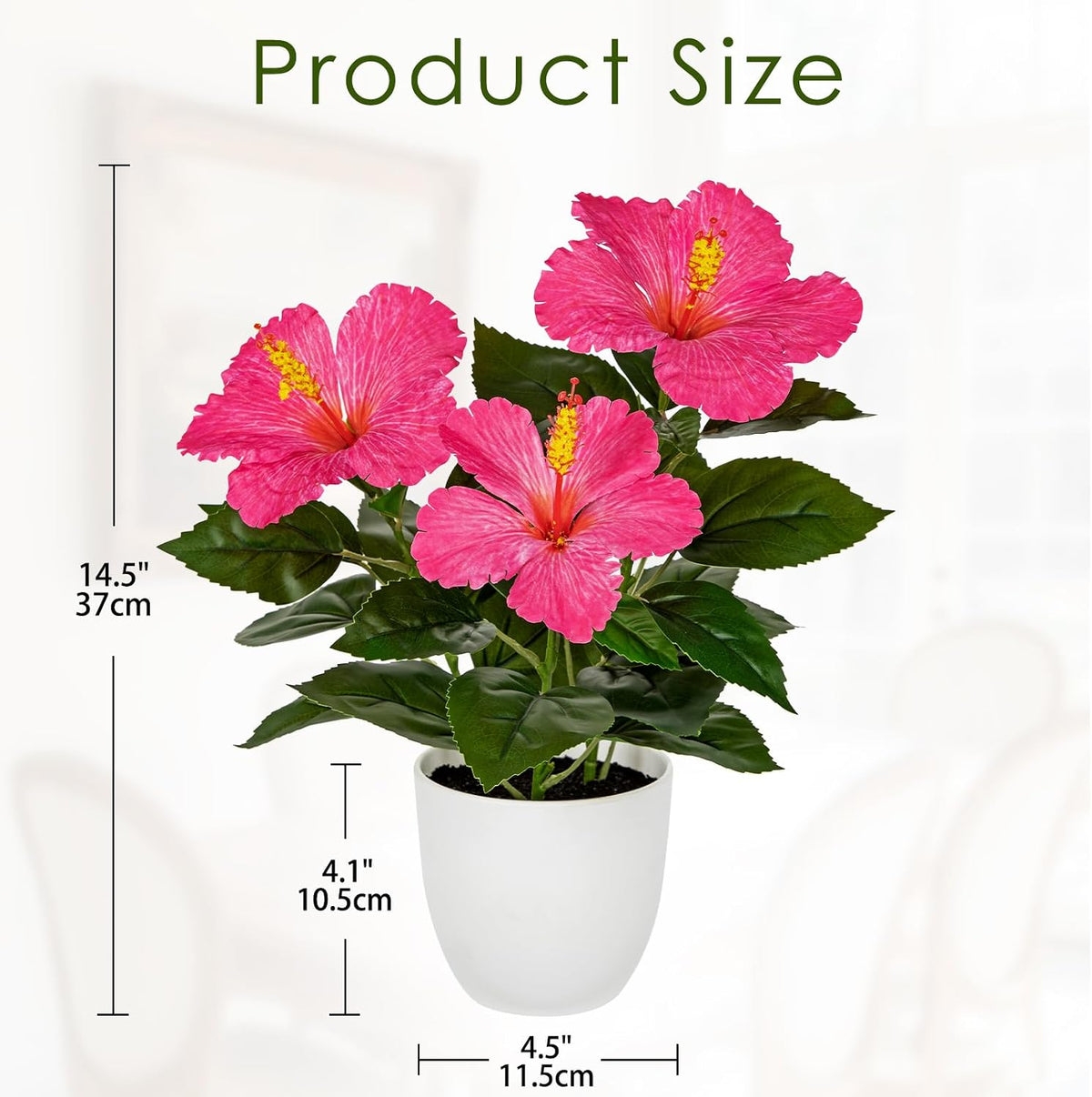 Artificial Hibiscus Plant in Pot, 14.5" Faux Peach Hibiscus Flowers