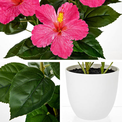 Artificial Hibiscus Plant in Pot, 14.5" Faux Peach Hibiscus Flowers